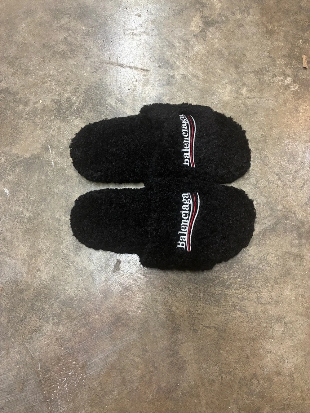 Balenciaga Black Furry Slide Sandals